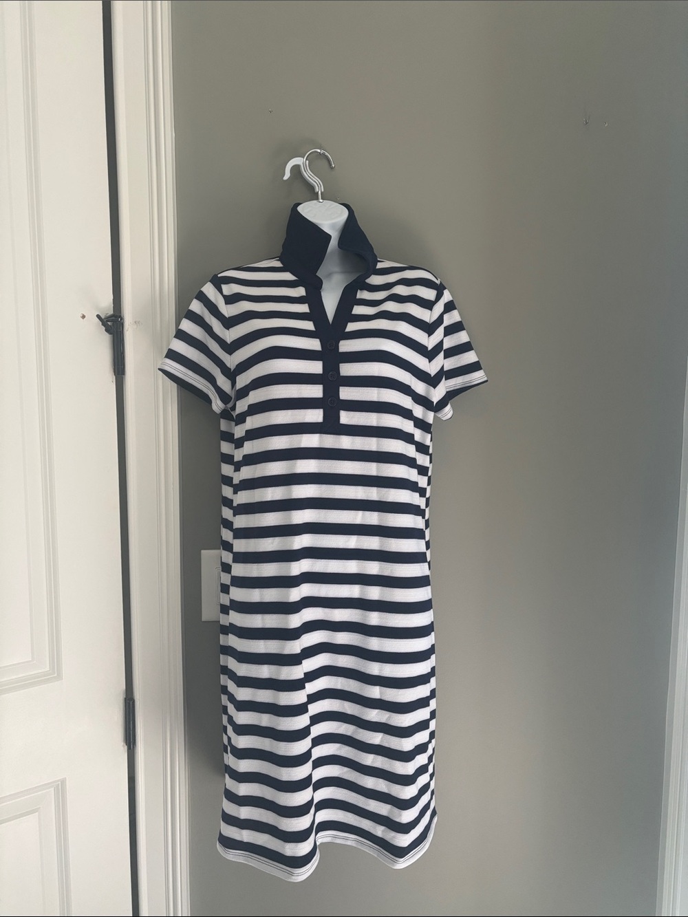 Kim Rogers Navy and White Striped Polo Midi Dress